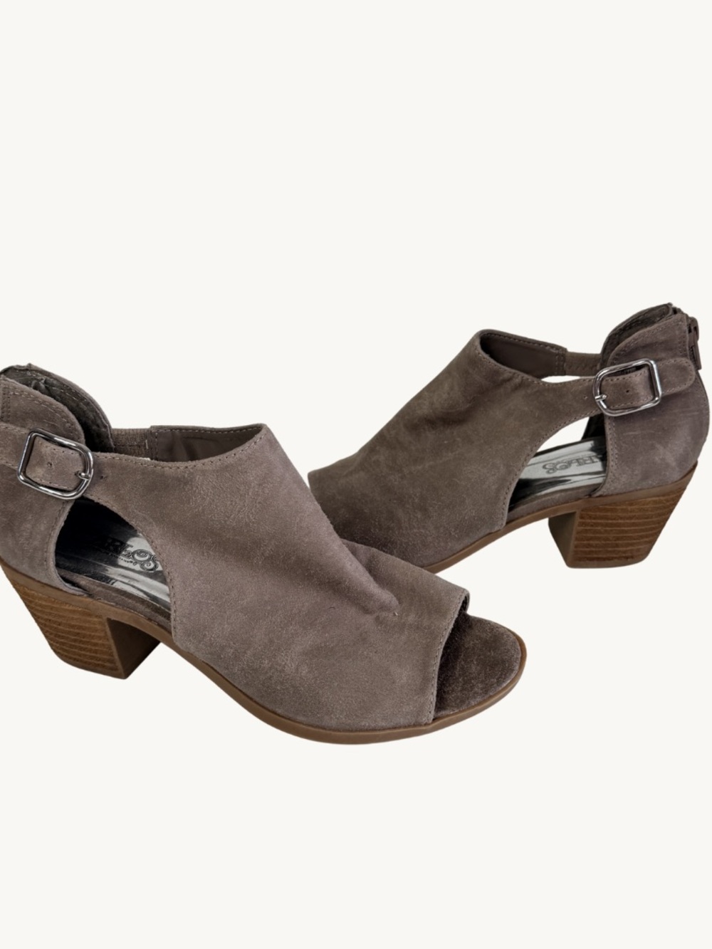 Carlos Santana Taupe Suede Peep Toe Ankle Booties Block Heel Womens 6.5